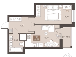 Продается 1-комнатная квартира ЖК Заря, дом 2.1, 42.66  м&sup2;, 7210000 рублей