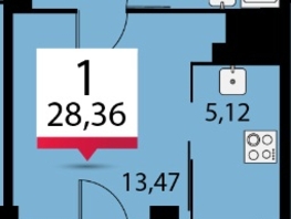 1-комнатная квартира, 28.36 м², 10/16 этаж