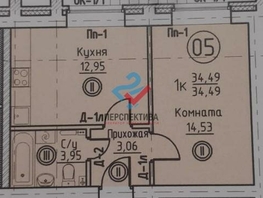 1-комнатная квартира, 34.49 м², 1/4 этаж