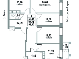 Продается 4-комнатная квартира ЖК Московский, дом 1, 99.8  м², 13772400 рублей