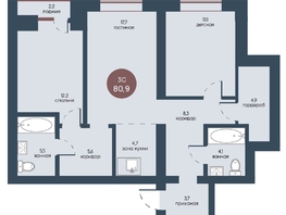 Продается 3-комнатная квартира ЖК Белозерский, корпус 1, 80.9  м², 11649600 рублей