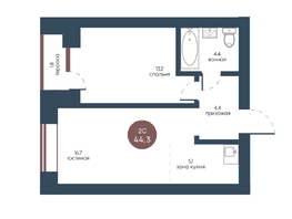 Продается 2-комнатная квартира ЖК Белозерский, корпус 2, 44.3  м², 9938728 рублей