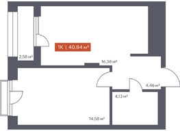 Продается 1-комнатная квартира ЖК Ломоносов, 40.84  м², 9395000 рублей