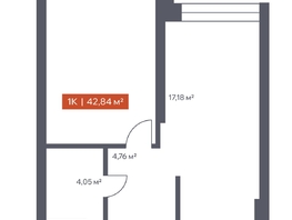 Продается 1-комнатная квартира ЖК Ломоносов, 42.84  м², 8110693 рублей