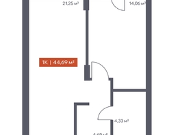 Продается 1-комнатная квартира ЖК Ломоносов, 44.69  м², 8362984 рублей