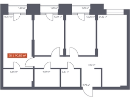 Продается 3-комнатная квартира ЖК Ломоносов, 90.85  м², 14732897 рублей