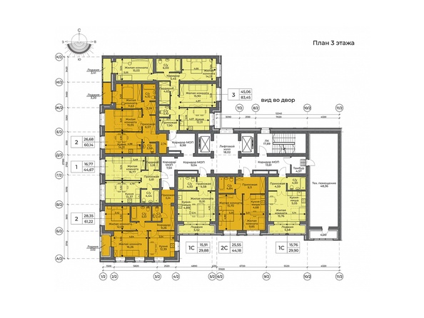 Планировка 3 этажа, 2 секция